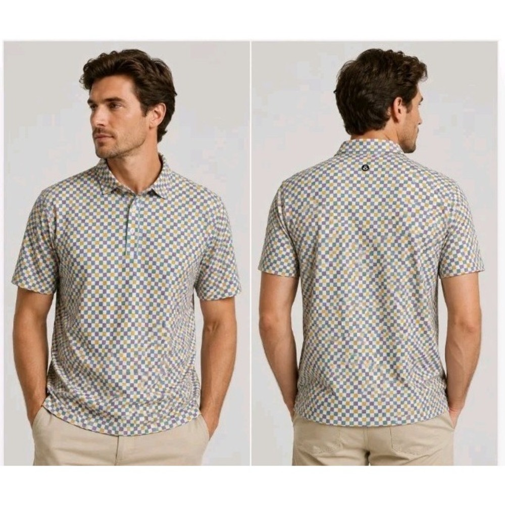 Swannies PJ Golf Polo Shirt Checkered Geometric Mens Size M Resort Travel